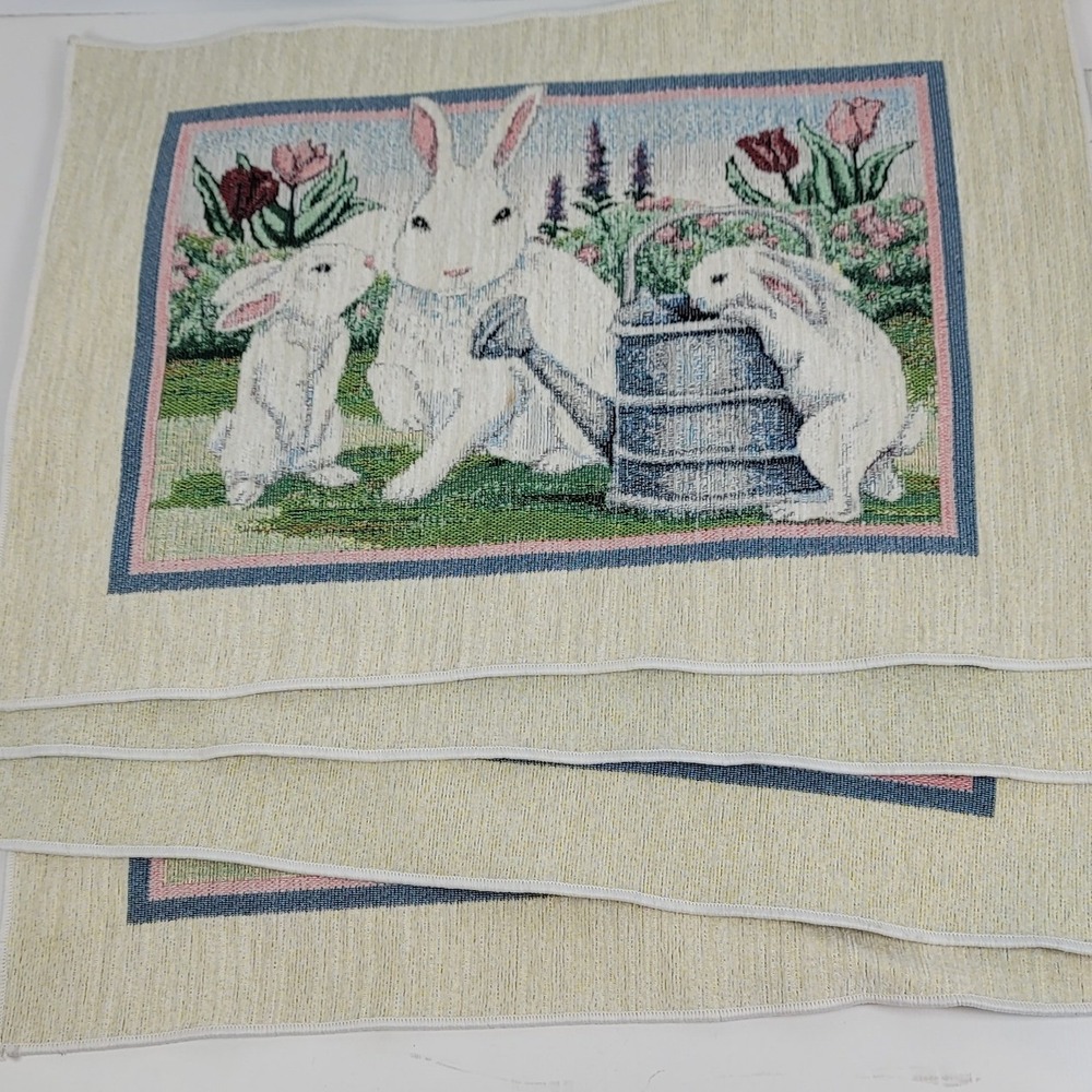 Manual Woodworkers Weavers Garden Guests Bunny Tapestry Placemats Set of 4 18x13